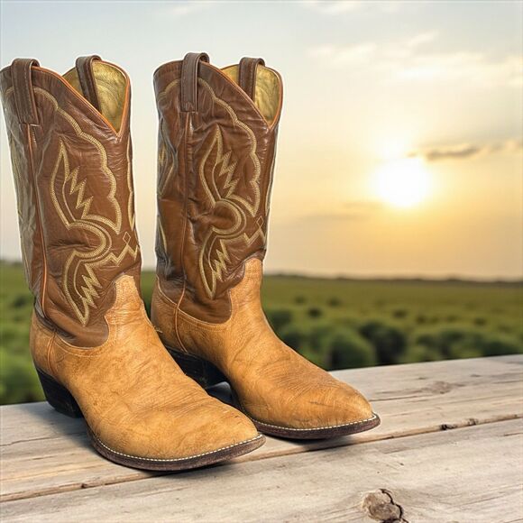 Vtg TONY LAMA Exotic Leather 6261 Pointed Toe Cowboy Boots Mens Size 11.5 EE - Picture 1 of 16